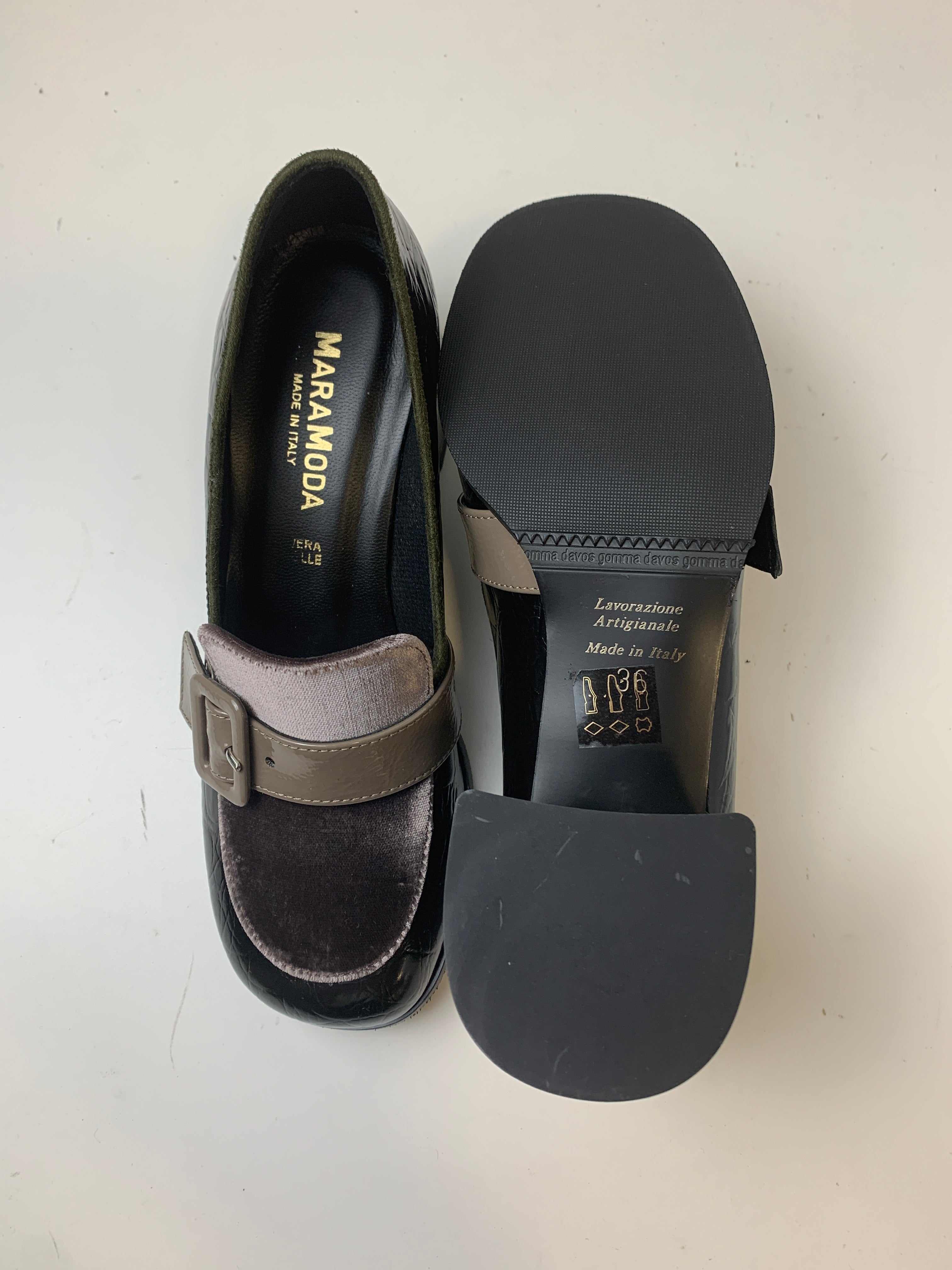 Mocassino Rachele in vernice cocco e velluto