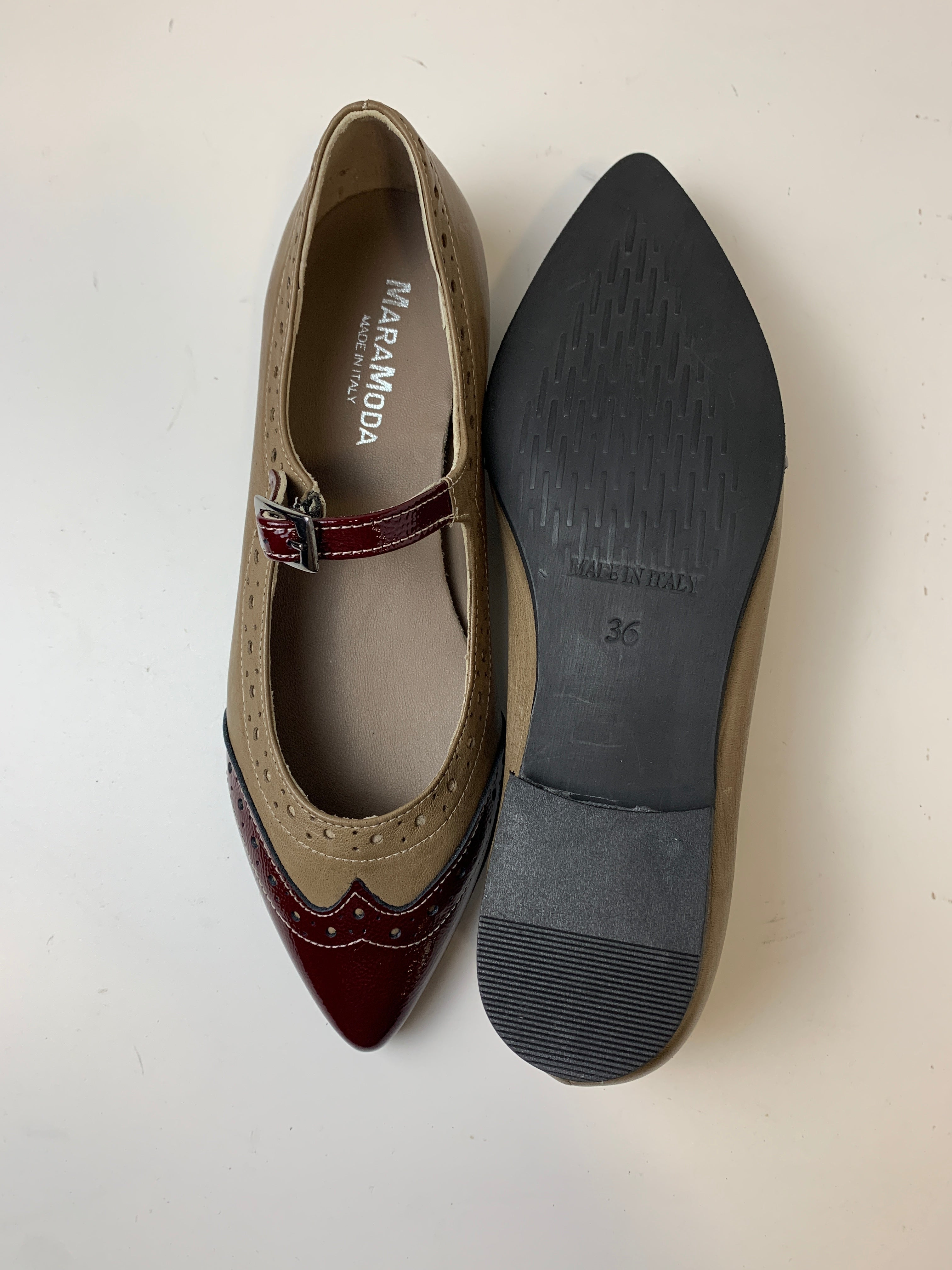 Ballerina Silvia in vernice beige e punta bordeaux