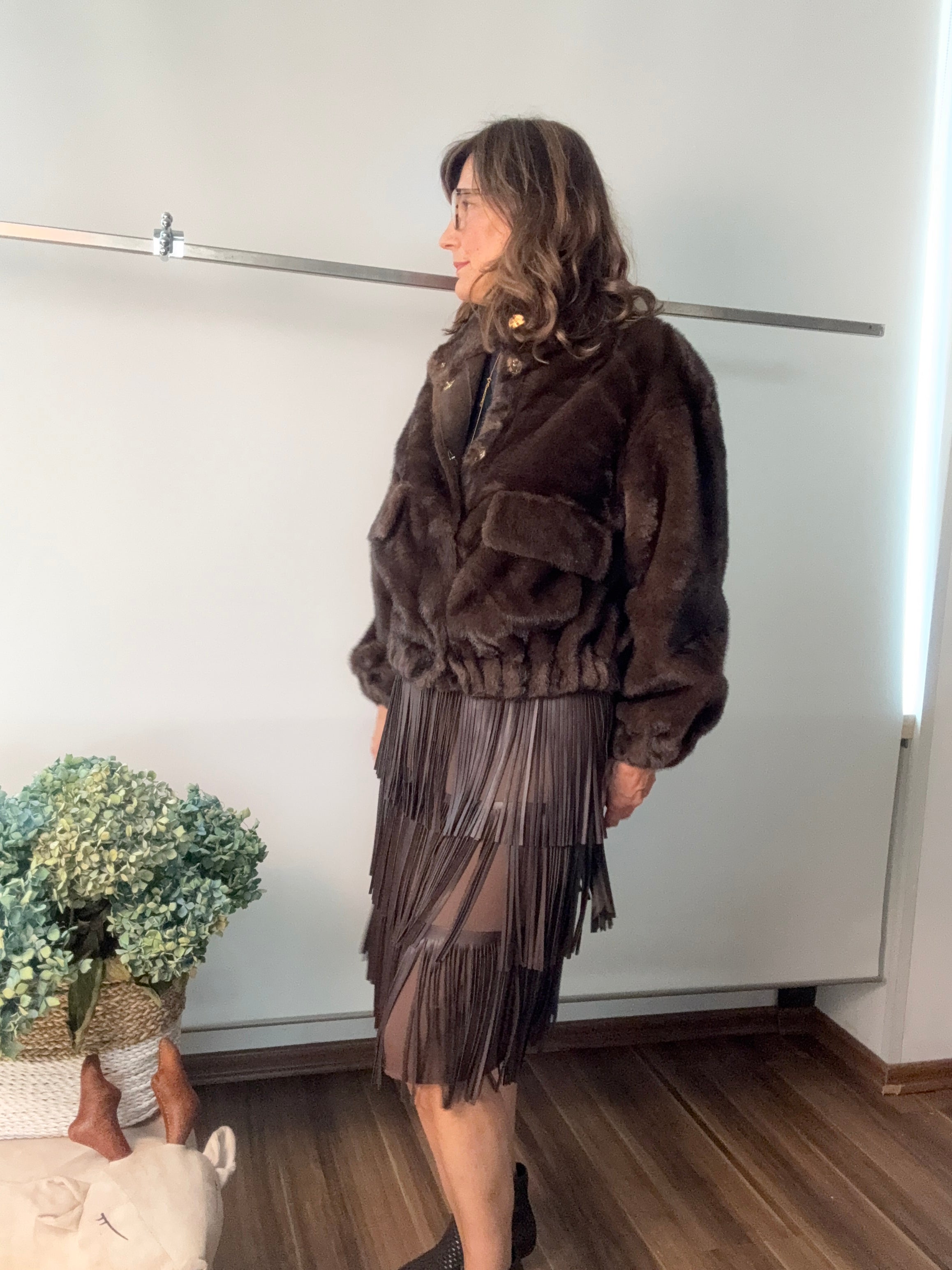 Bomber in ecopelliccia con tasche