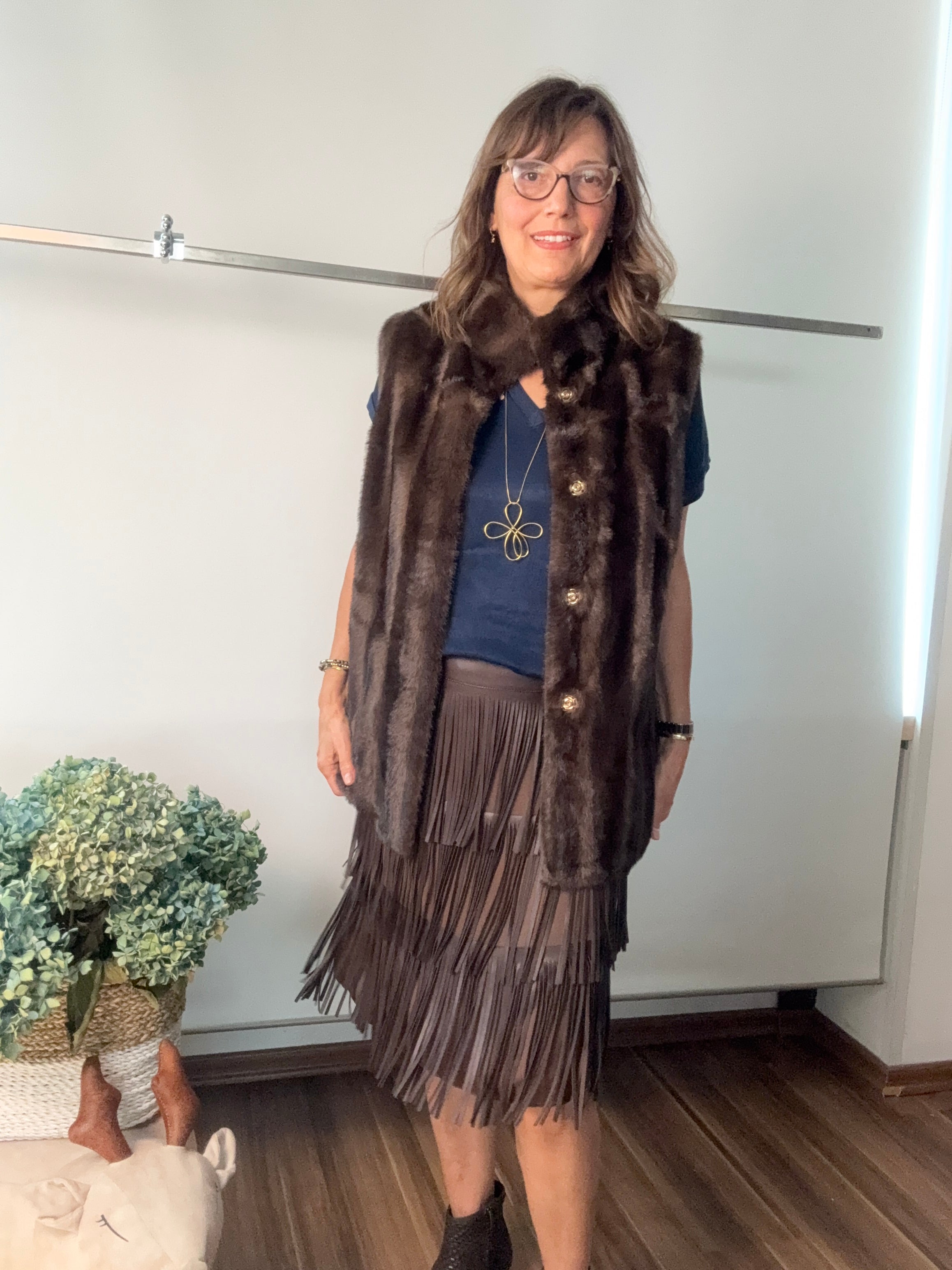 Gilet lineare in ecopelliccia