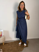 Abito in cotone chambray con fiocco regolabile