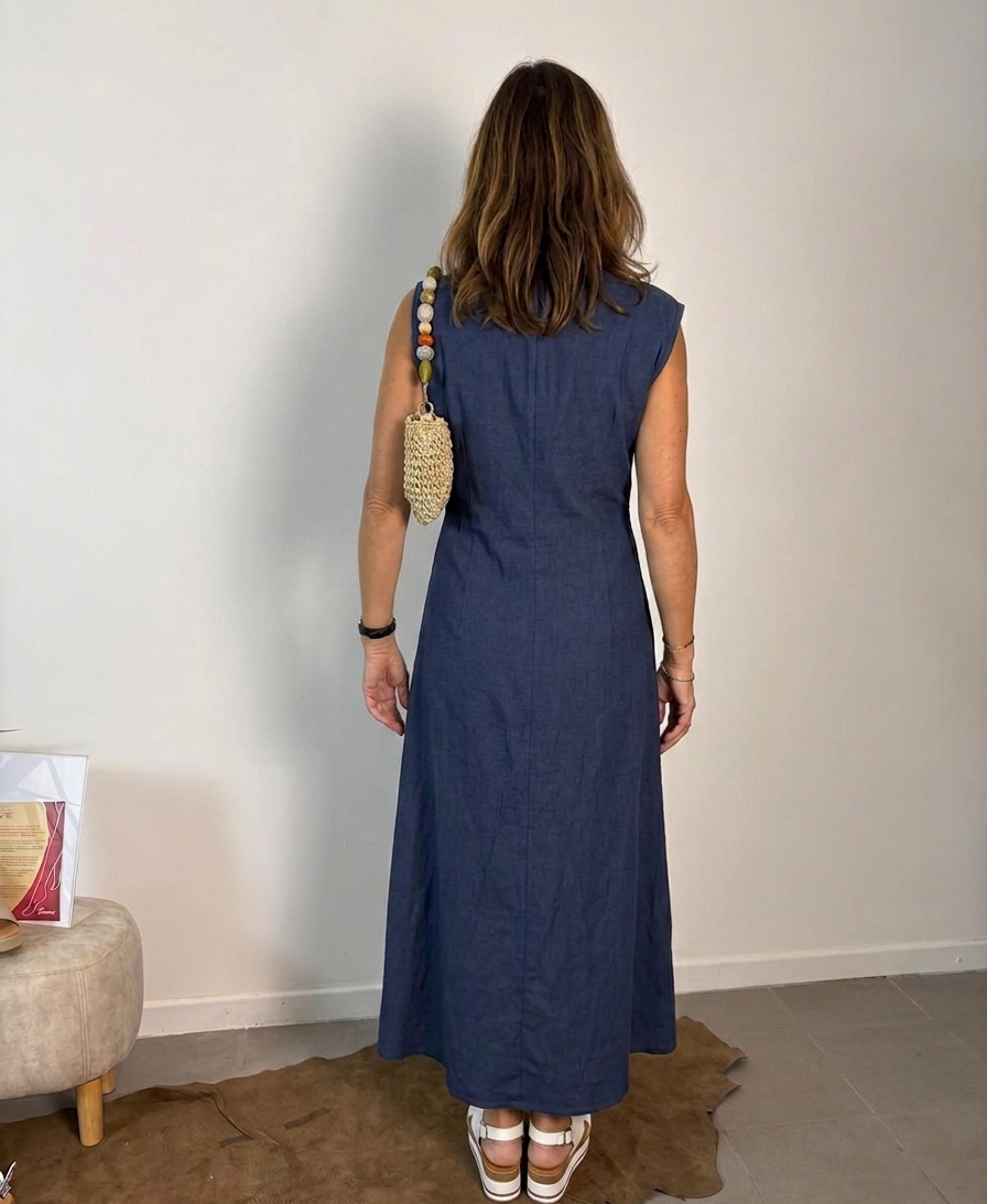Abito in cotone chambray con fiocco regolabile