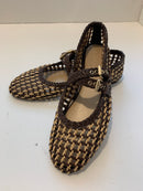 Woven ballet flat with double strap