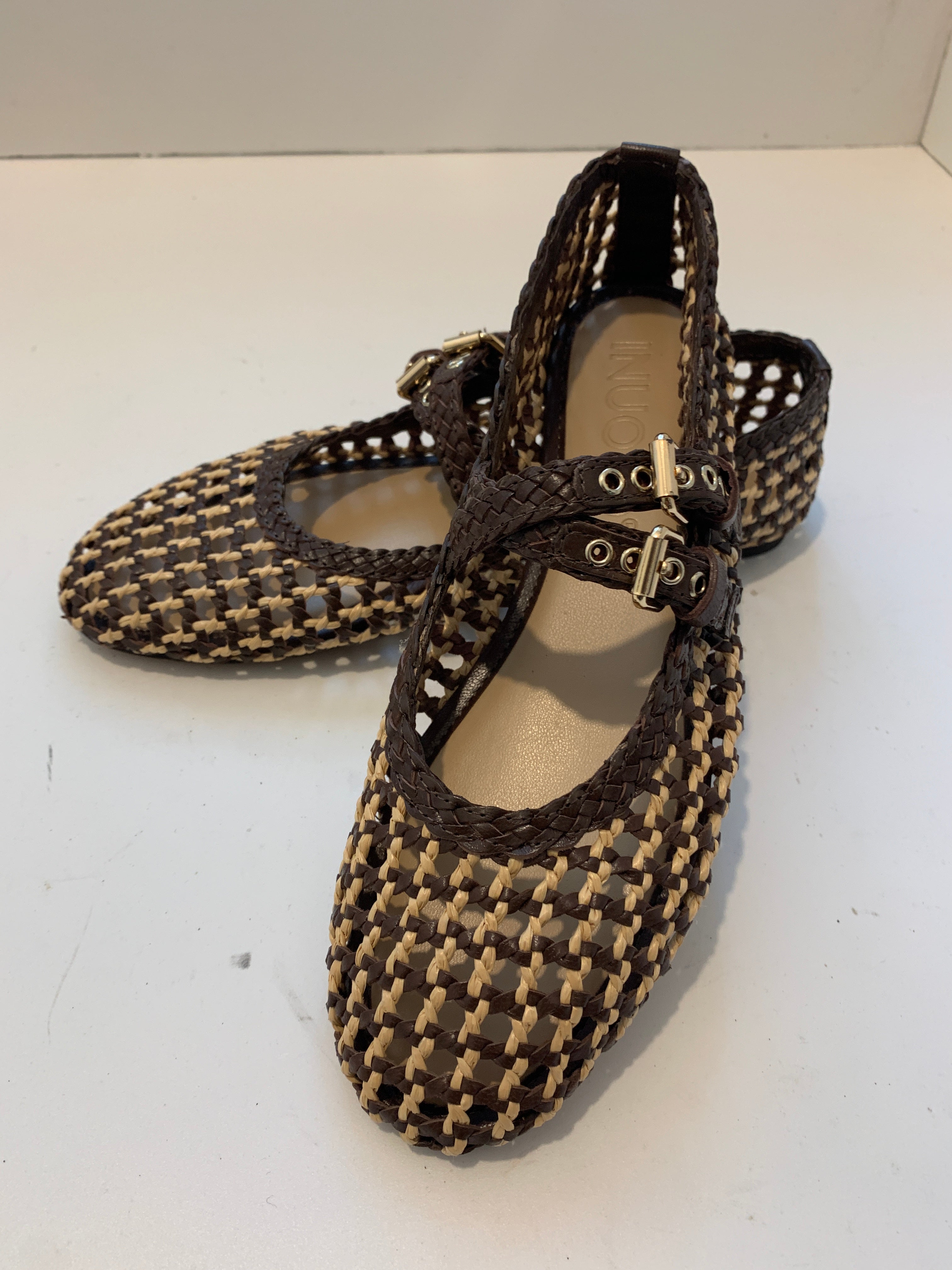 Woven ballet flat with double strap