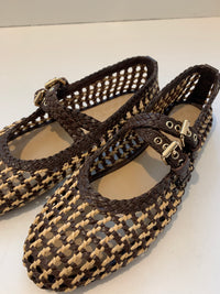 Woven ballet flat with double strap