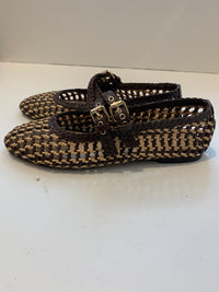 Woven ballet flat with double strap
