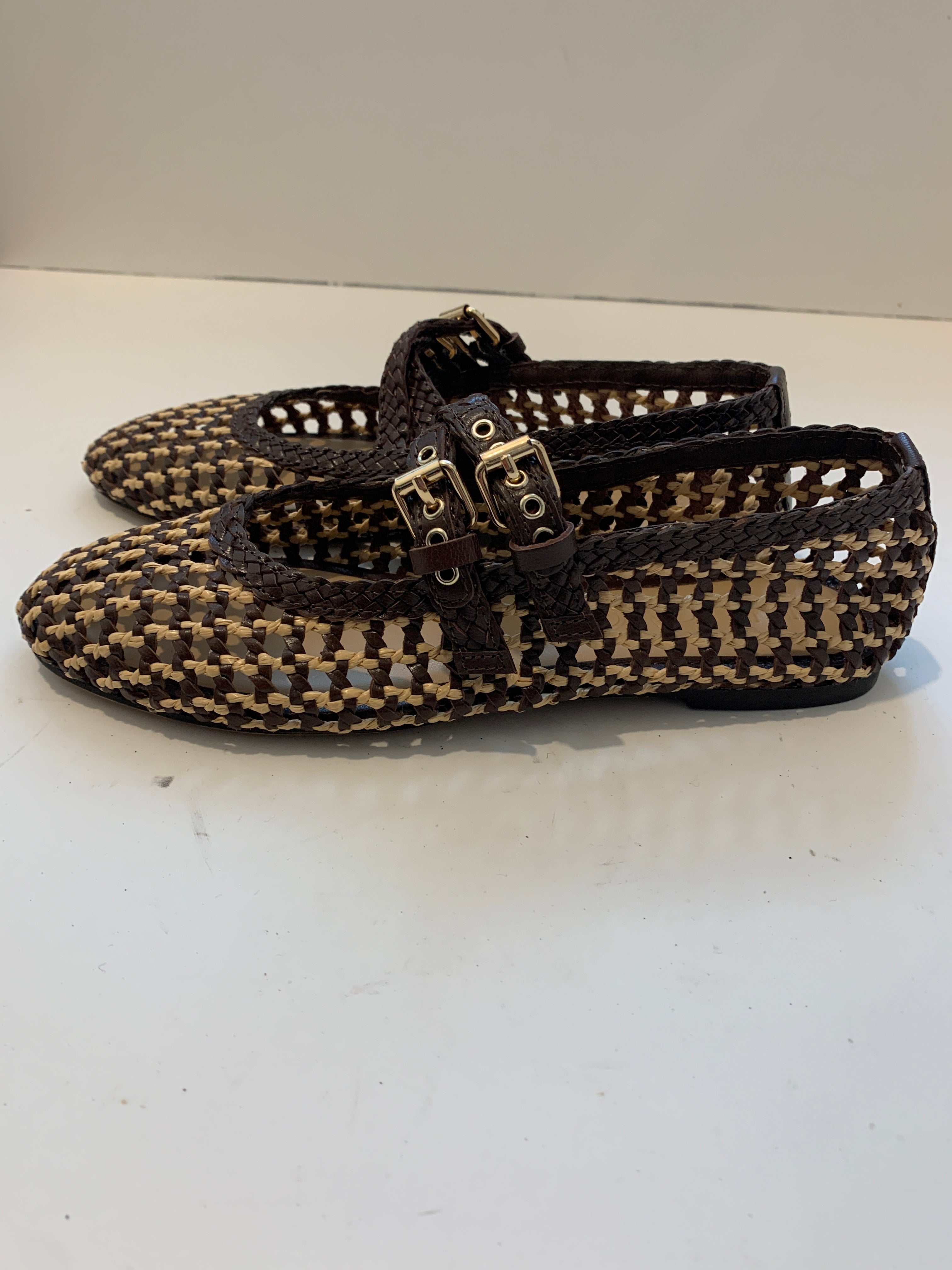 Woven ballet flat with double strap