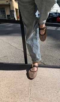 Woven ballet flat with double strap