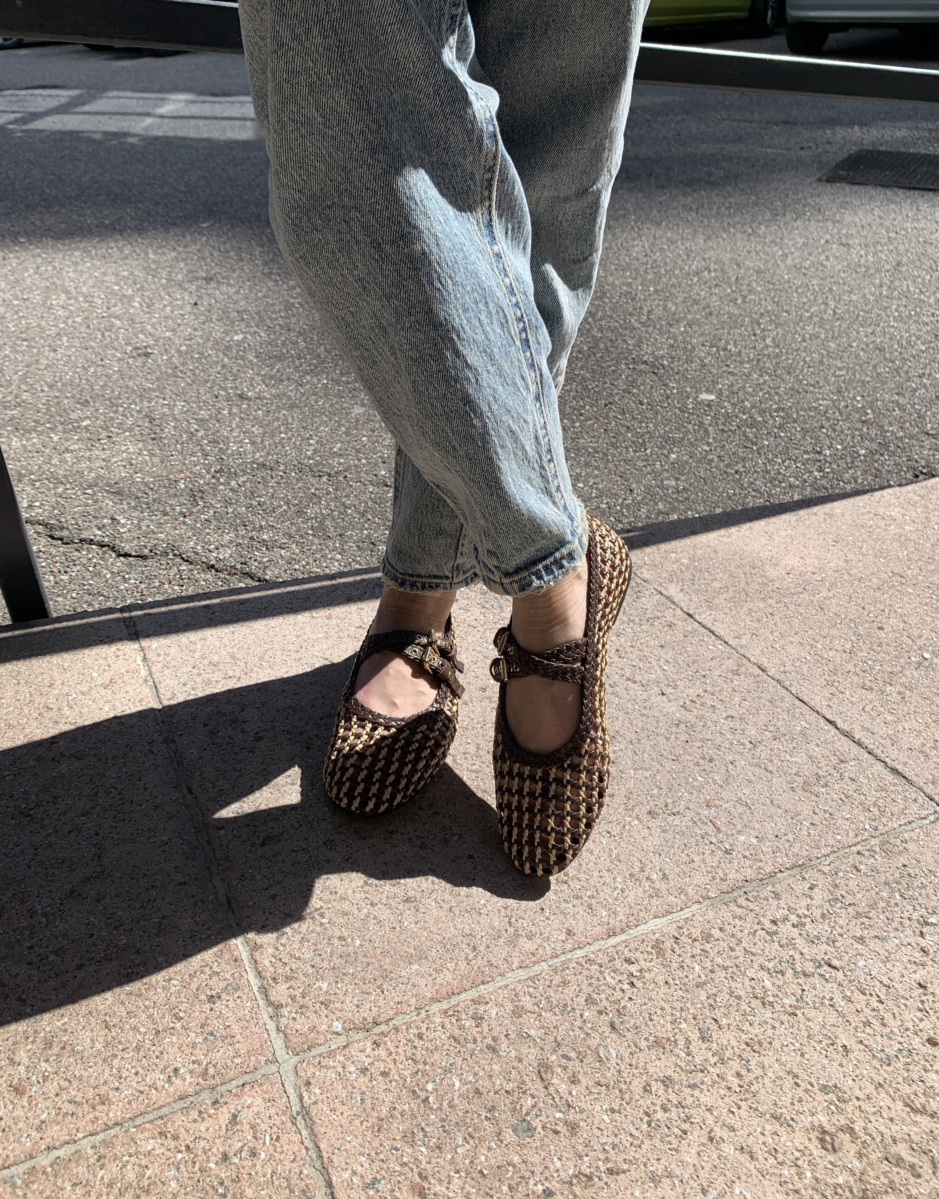 Woven ballet flat with double strap