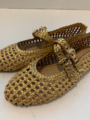 Woven ballet flat with double strap