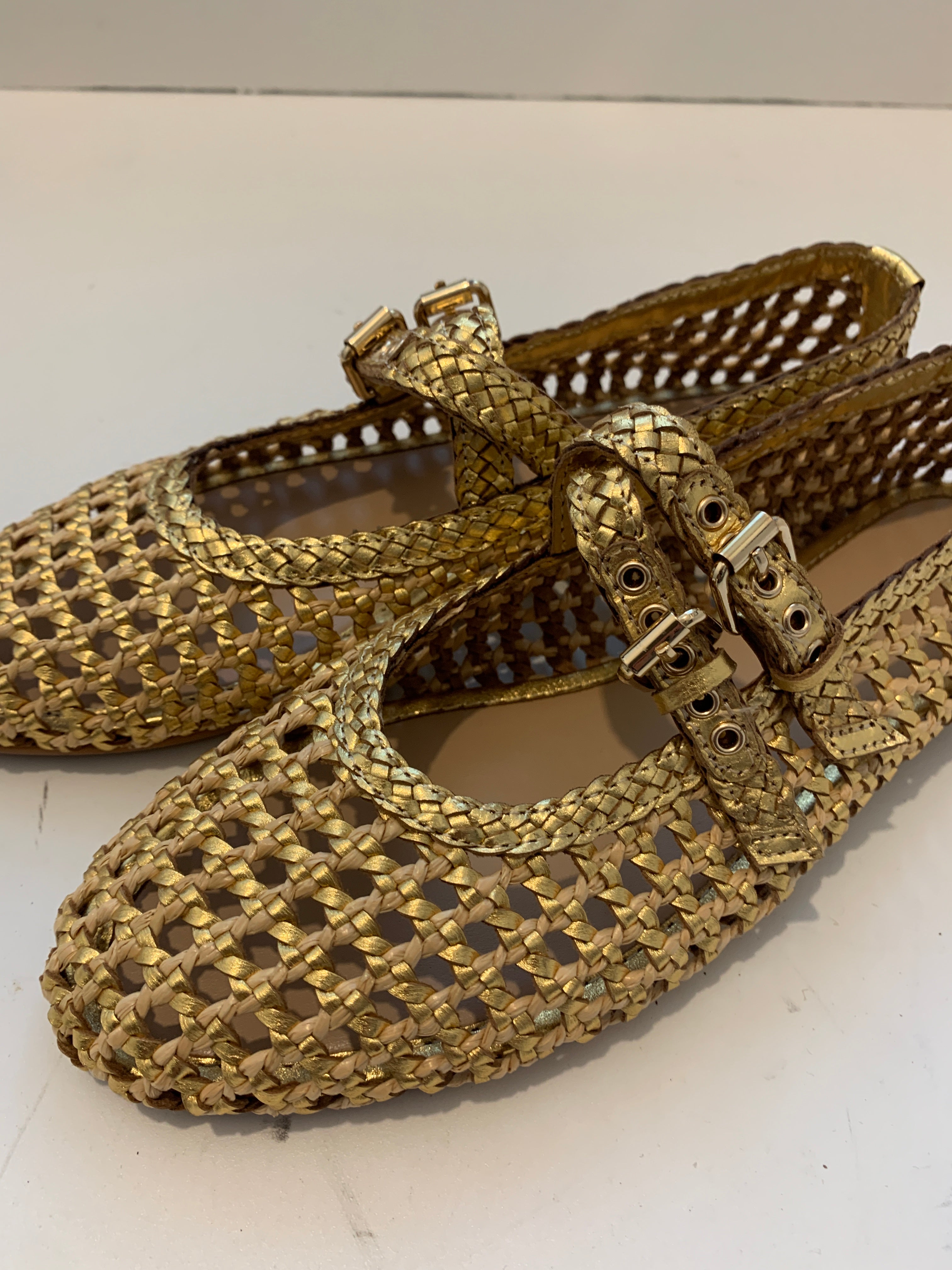 Woven ballet flat with double strap