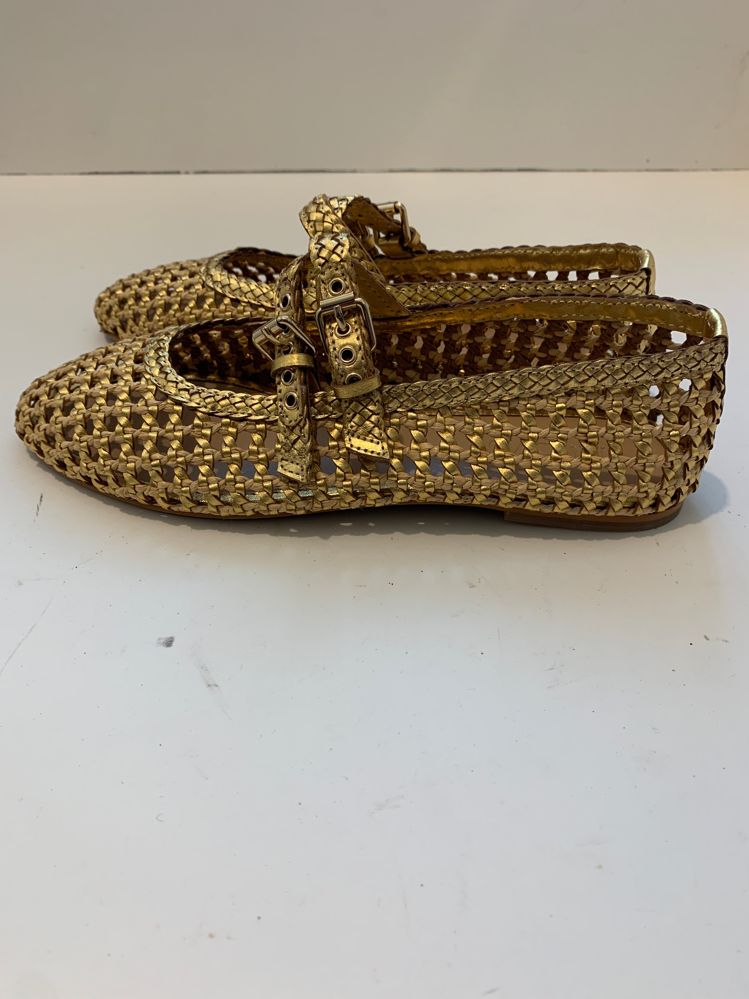 Woven ballet flat with double strap