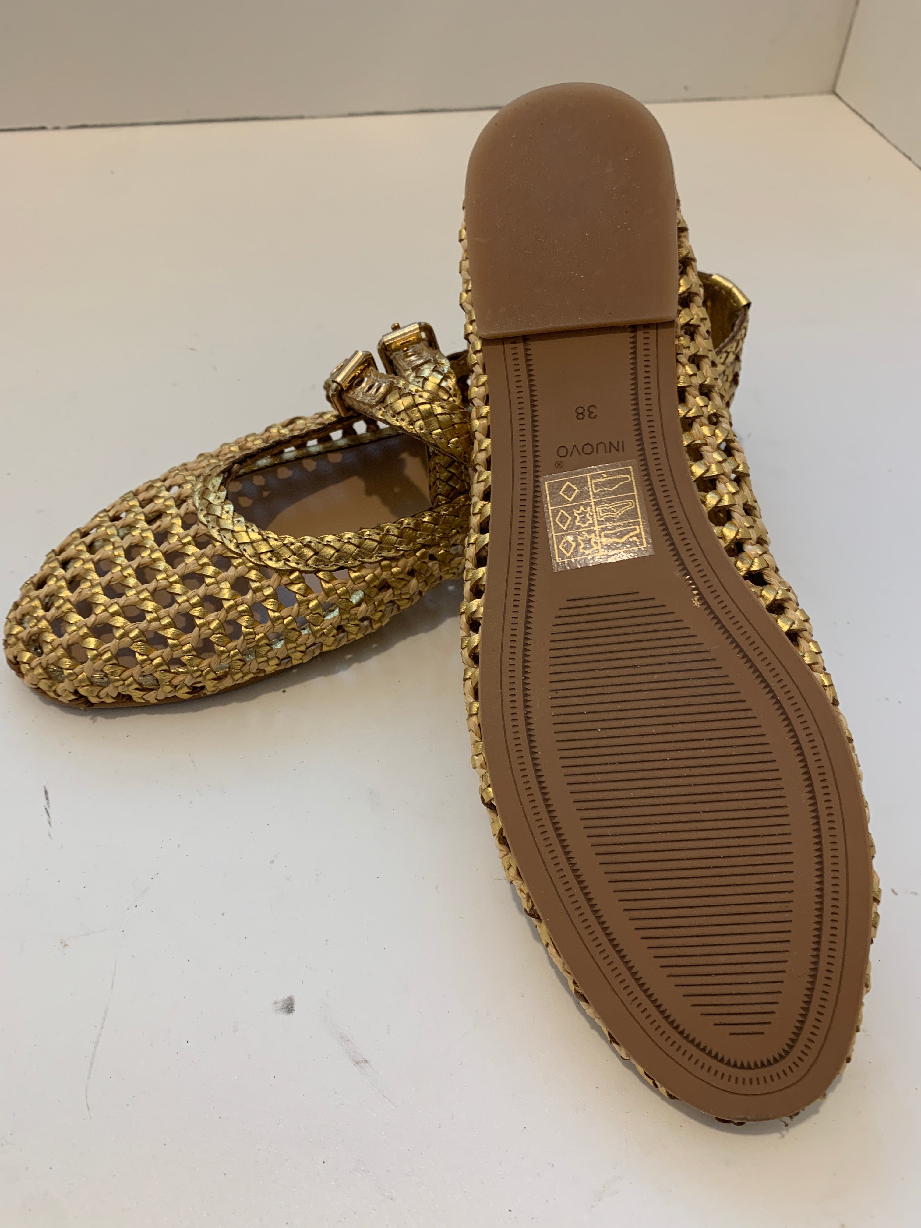 Woven ballet flat with double strap