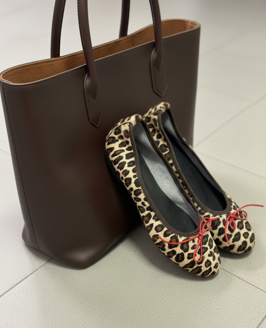 Spotted real fur ballerina flats