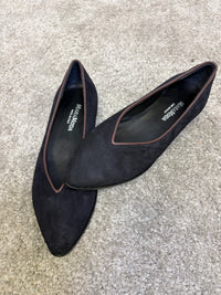 Ballerina Paola in pelle scamosciata bordeaux con bordo in pelle