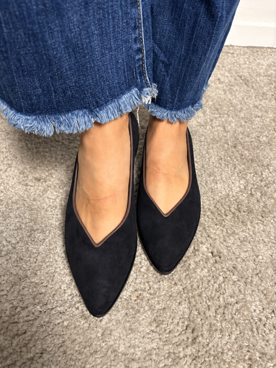 Ballerina Paola in pelle scamosciata bordeaux con bordo in pelle