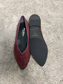 Ballerina Paola in pelle scamosciata bordeaux con bordo in pelle
