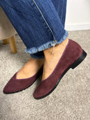 Ballerina Paola in pelle scamosciata bordeaux con bordo in pelle