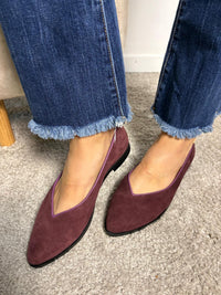 Ballerina Paola in pelle scamosciata bordeaux con bordo in pelle
