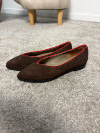Ballerina Paola in pelle scamosciata bordeaux con bordo in pelle