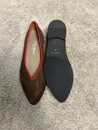 Ballerina Paola in pelle scamosciata bordeaux con bordo in pelle