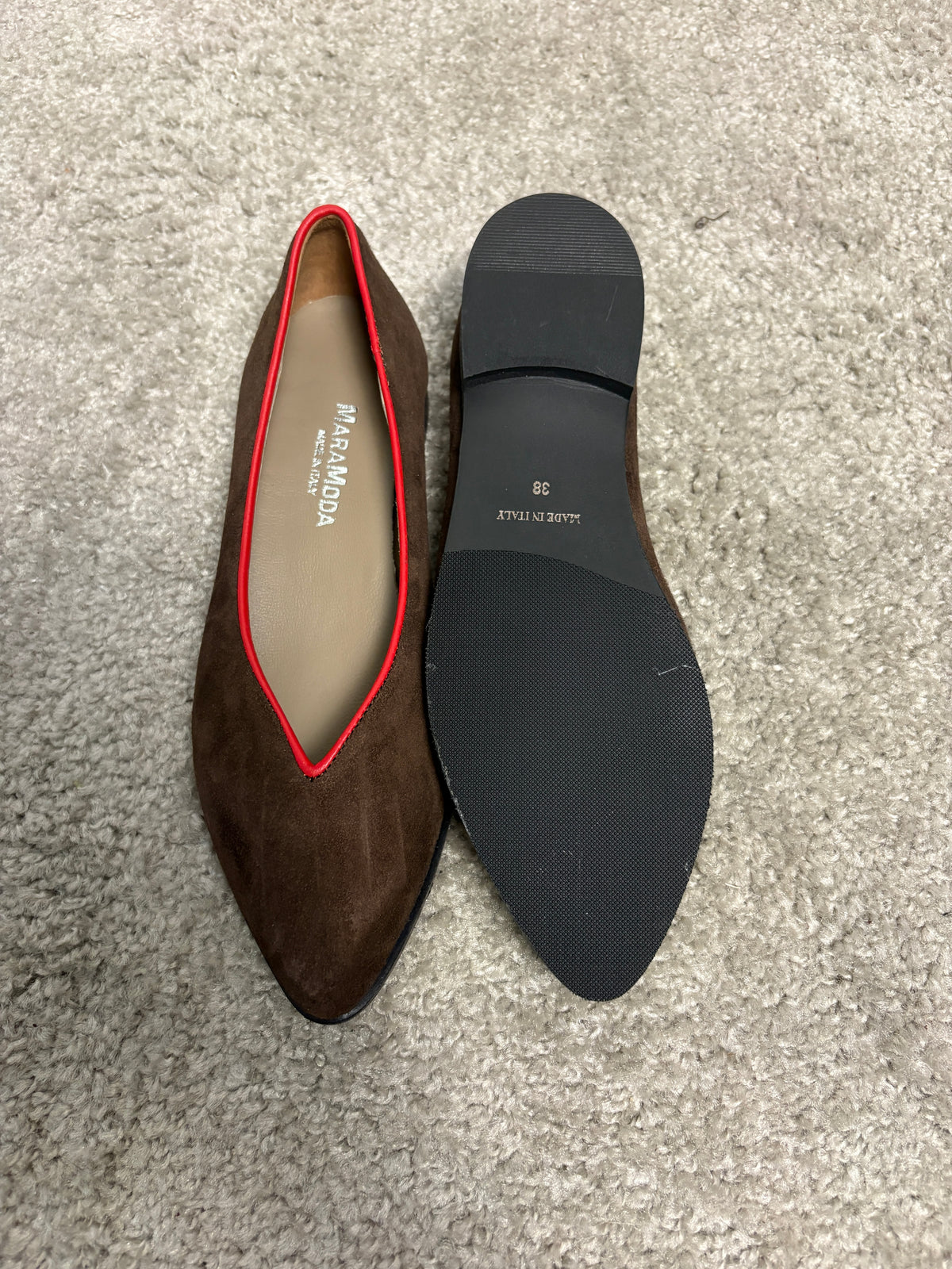 Ballerina Paola in pelle scamosciata bordeaux con bordo in pelle