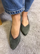 Ballerina Paola in pelle scamosciata bordeaux con bordo in pelle