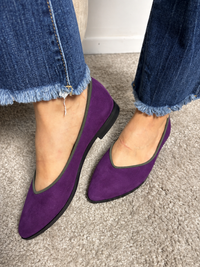 Ballerina Paola in pelle scamosciata bordeaux con bordo in pelle