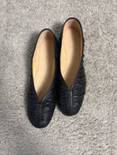 Ballerina in pelle nera effetto arricciato