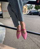 Ballerina a punta fucsia in pelle con cinturino