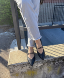 Ballerina Paola a punta in pelle con cinturino maculato