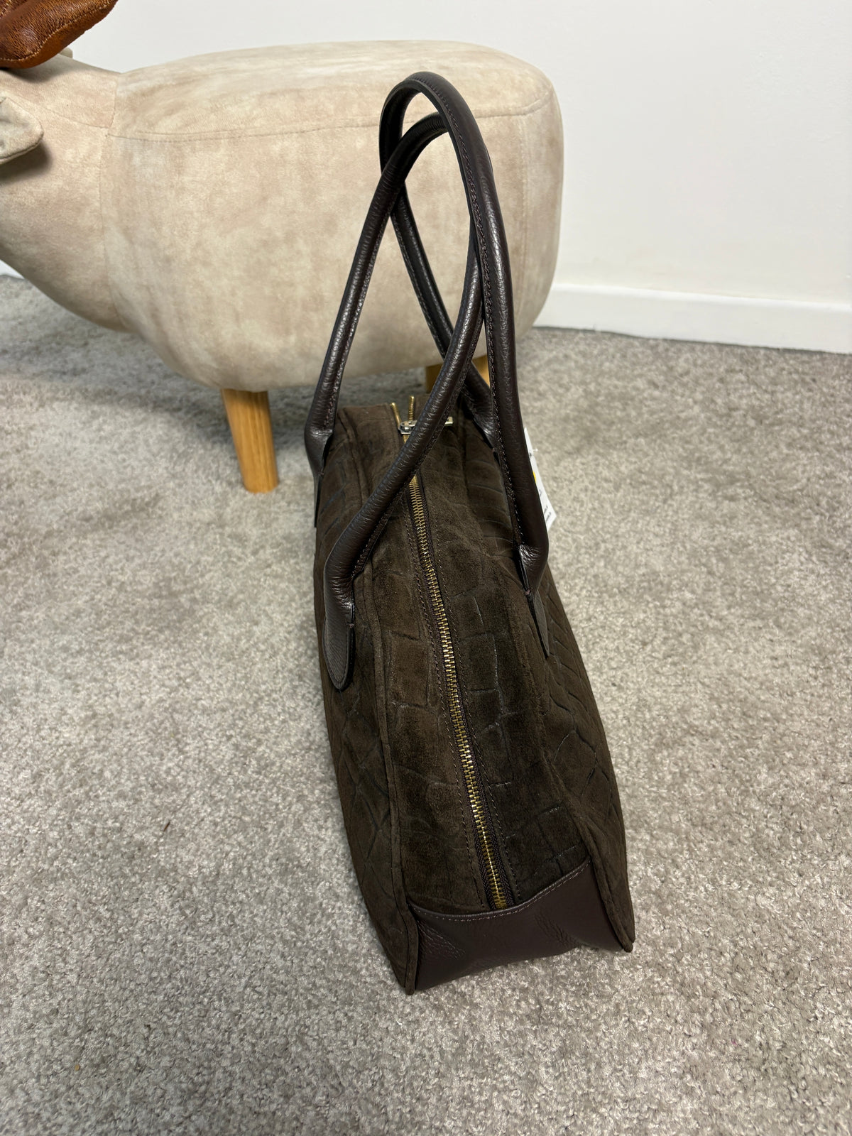 Borsa a bauletto in pelle scamosciata stampa cocco