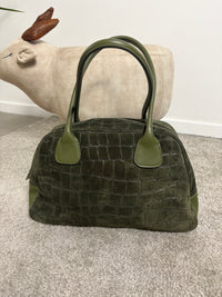 Borsa a bauletto in pelle scamosciata stampa cocco
