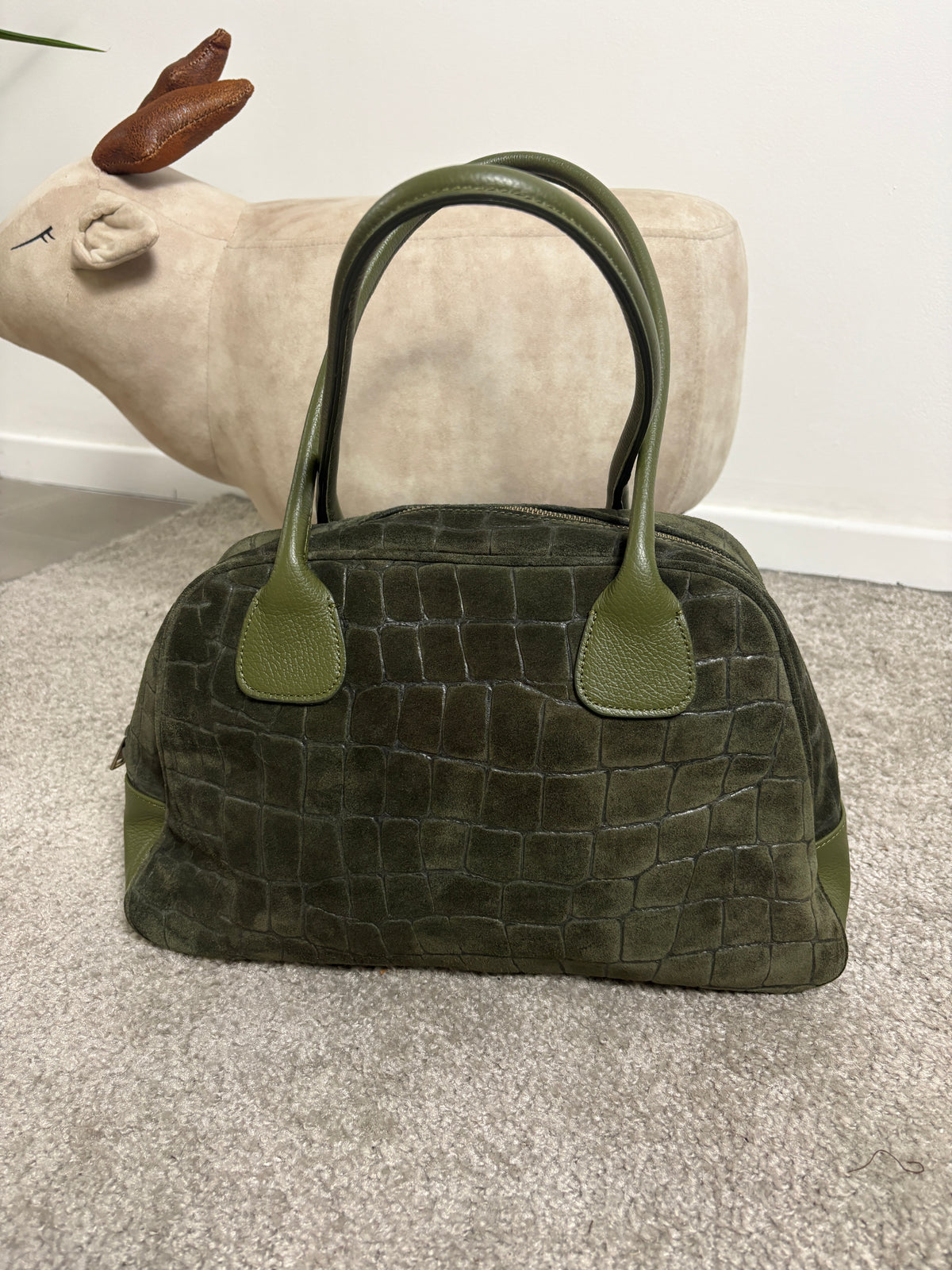 Borsa a bauletto in pelle scamosciata stampa cocco