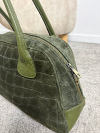 Borsa a bauletto in pelle scamosciata stampa cocco