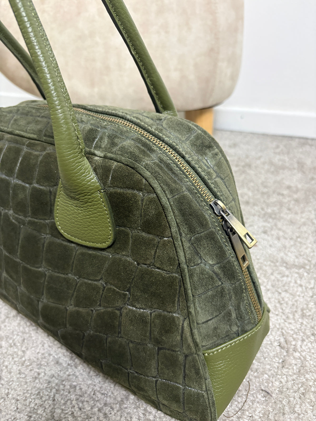Borsa a bauletto in pelle scamosciata stampa cocco
