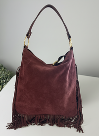 Borsa artigianale in camoscio con frange