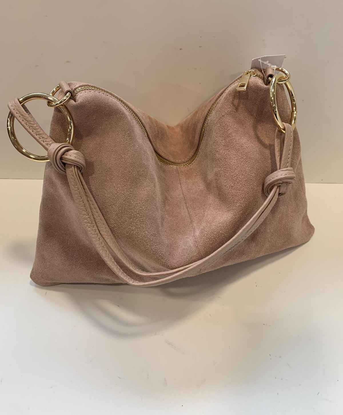 Made in Italy suede bag with double shoulder strap