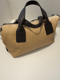 Large woven and leather shoulder bag