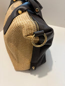 Large woven and leather shoulder bag