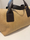 Large woven and leather shoulder bag