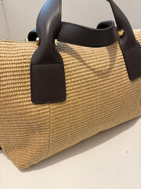 Large woven and leather shoulder bag