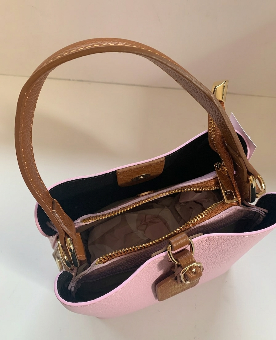 Orange peel effect leather handbag and shoulder bag