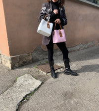 Orange peel effect leather handbag and shoulder bag