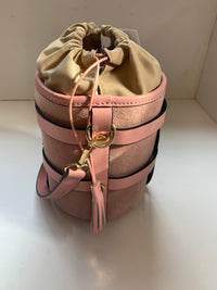 Borsa secchiello in camoscio rosa a spalla o a mano