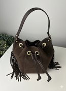 Borsa a Secchiello “Boho Chic” in pelle scamosciata con frange