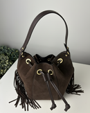 Borsa a Secchiello “Boho Chic” in pelle scamosciata con frange