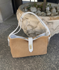 Borsa a spalla intrecciata con manici in pelle e tracolla