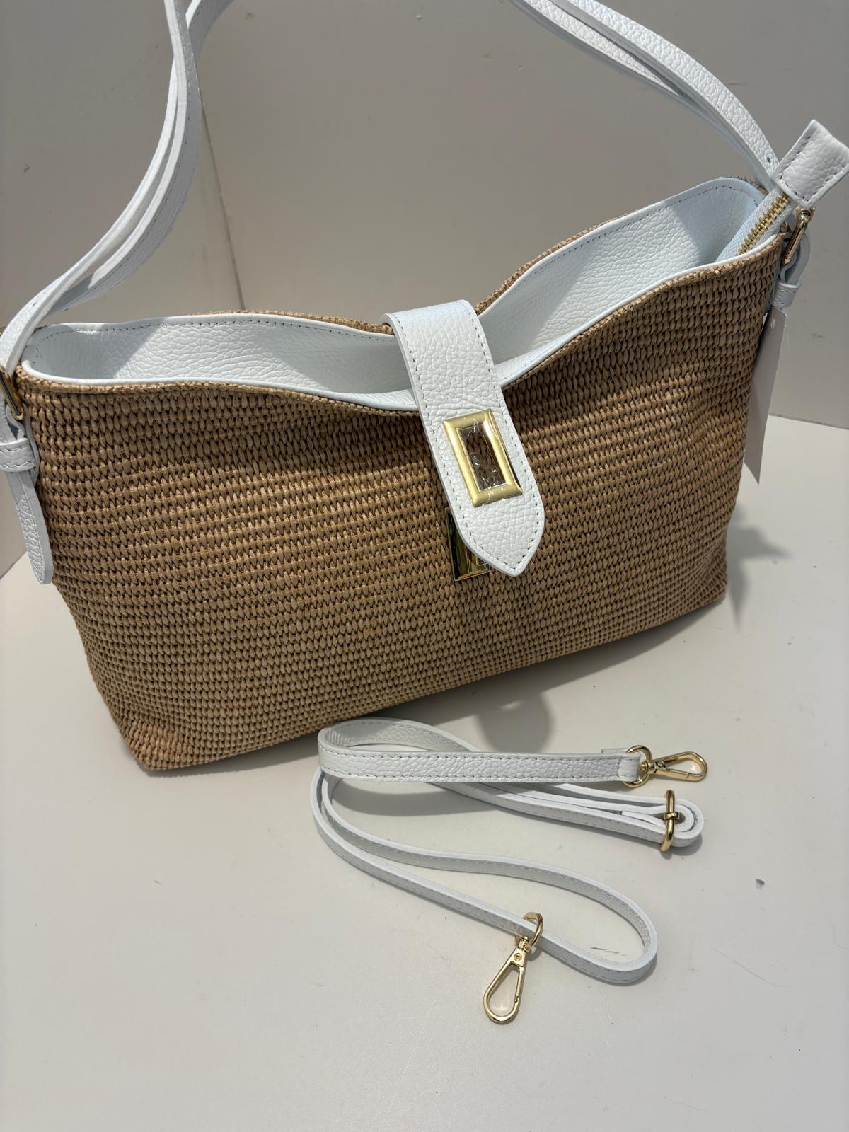 Borsa a spalla intrecciata con manici in pelle e tracolla