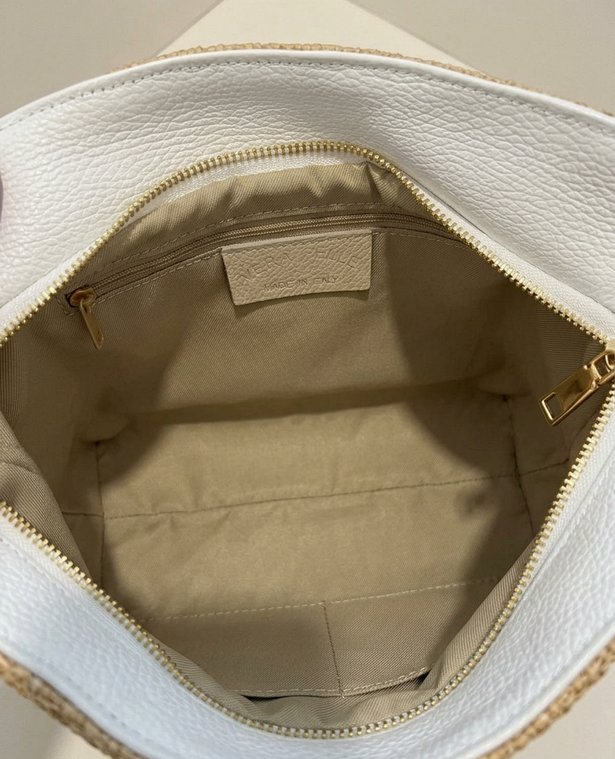 Borsa a spalla intrecciata con manici in pelle e tracolla